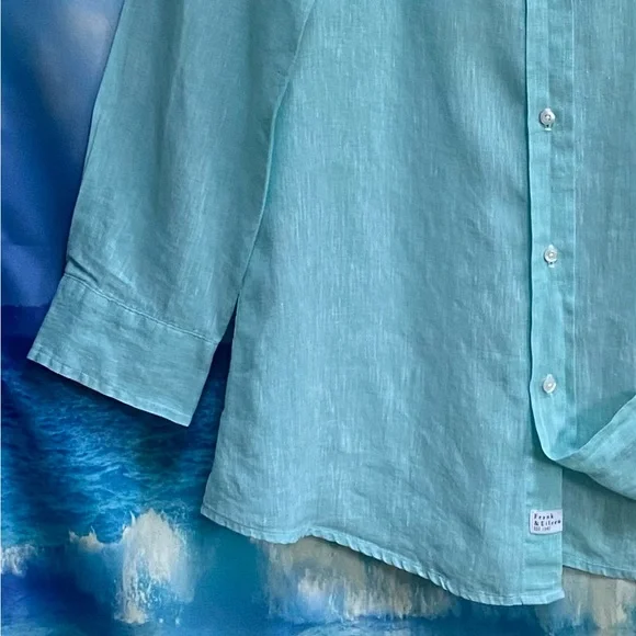 Frank & Eileen Shirley Tailored Button-Up Shirt Classic Linen Size: L Seafoam